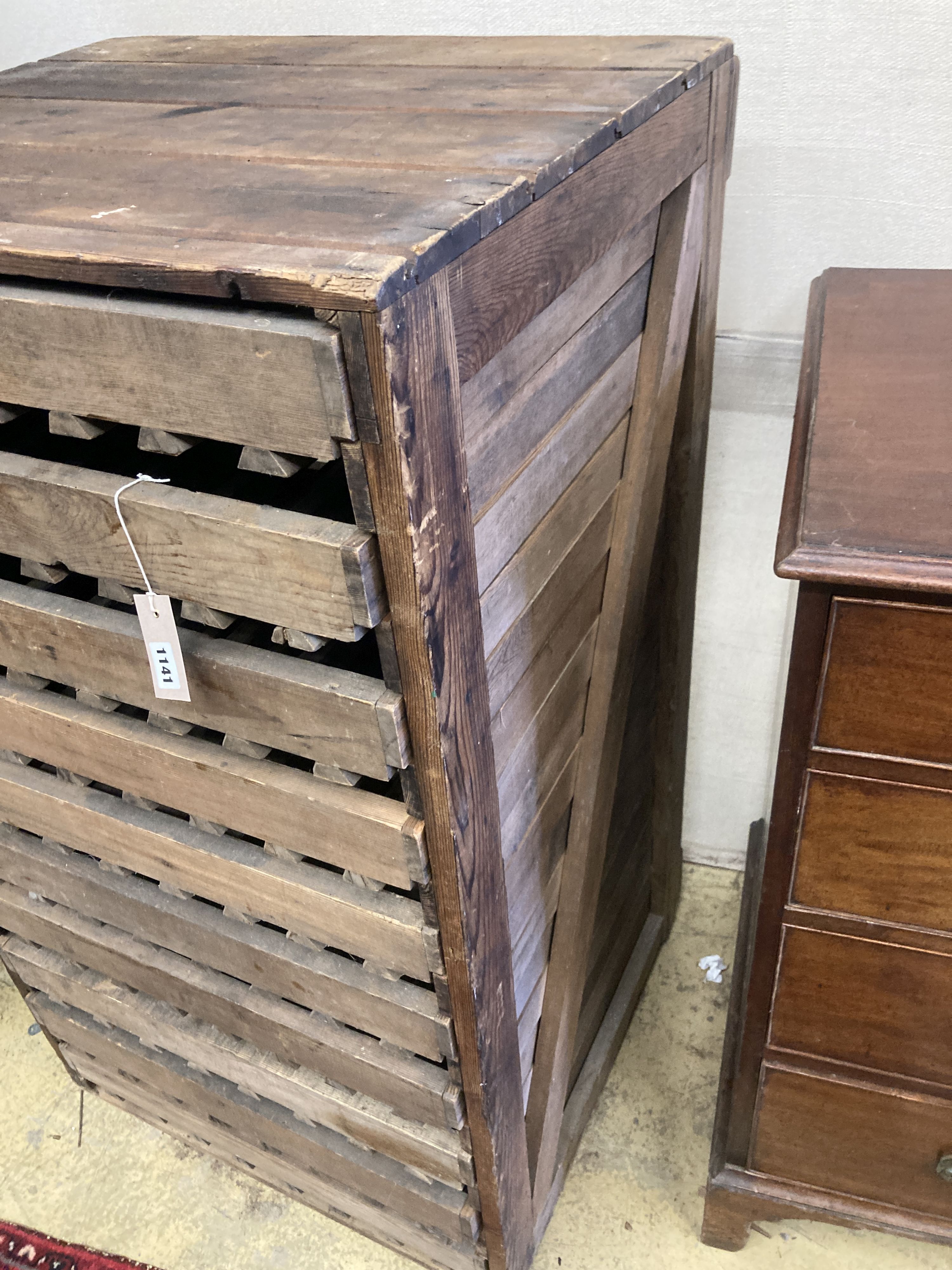 A vintage pine apple chest, width 67cm, depth 59cm, height 119cm